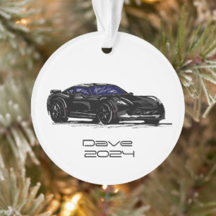 C7 Corvette Sportwagen Zwart Hand getrokken Schets Ornament