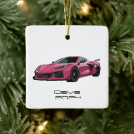 C8 Corvette Sport Car Roze Hand getrokken Keramisch Ornament