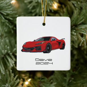 C8 Corvette Sports Car Torch Rode Hand getrokken Keramisch Ornament