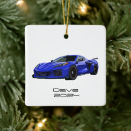 C8 Corvette SportsCar Elkhart Lake Blue HandDrawn Keramisch Ornament