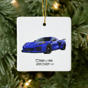 C8 Corvette SportsCar Elkhart Lake Blue HandDrawn Keramisch Ornament