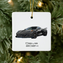 C8 Corvette Sportwagen Donkergrijs Hand getekend Keramisch Ornament
