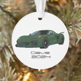 C8 Corvette Sportwagen Donkergroen Hand getrokken Ornament