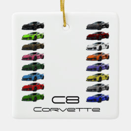 C8 Corvette Sportwagen Hand getrokken Schets Kleur Keramisch Ornament