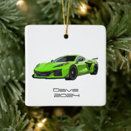 C8 Corvette Sportwagen Lime Groene Hand Getrokken Keramisch Ornament