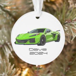 C8 Corvette Sportwagen Lime Groene Hand Getrokken Ornament