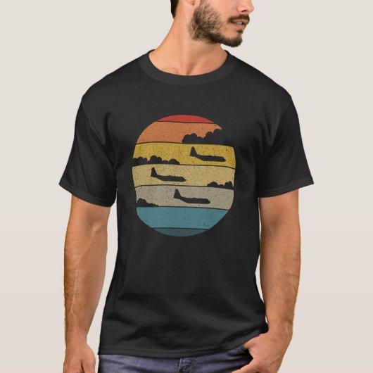 C-130 Hercules Silhouette Retro Zonsondergang Vlie T-shirt (Voorkant)
