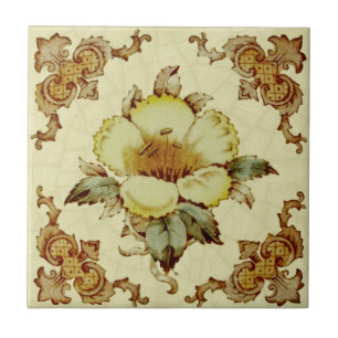 c.1890 Victoriaans Floral Reproduction Transferwar Tegeltje