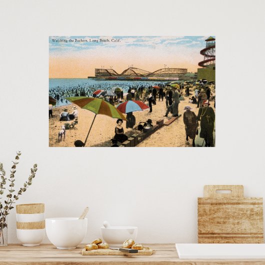  C 1910 Beach scène Long Beach CA Poster (Keuken)