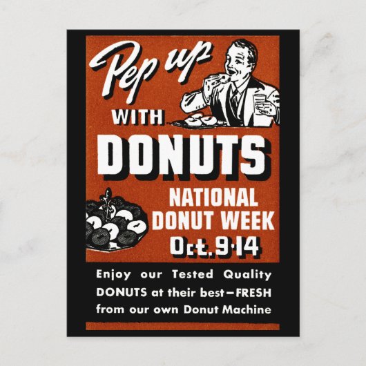 C. 1935 Pep up with Donuts Poster Briefkaart (Voorkant)