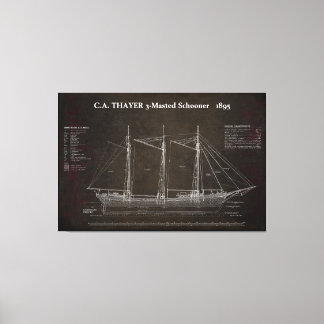 C.A. THAYER 3-Mastered Schooner Blauwdruk 1895 Canvas Afdruk