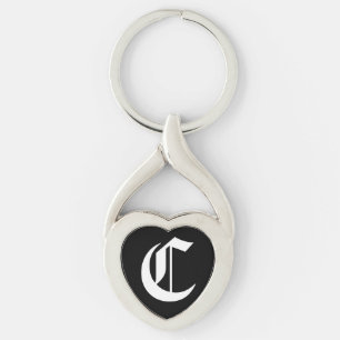 "C" Black Heart Keychain
