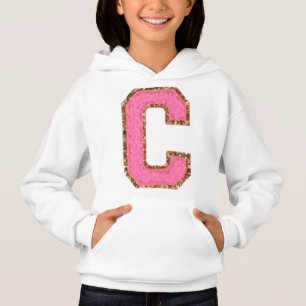 C - Bubblegum Glitter Varsity Letter Patches op Wh