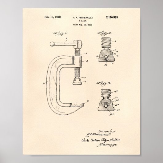 C Clamp 1940 Patent Art Old Peper Poster (Voorkant)