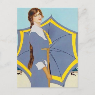 C Coles Phillips "Beach Umbrella" Fadeaway Girl Briefkaart