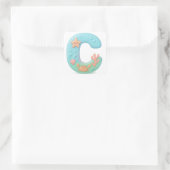 "C" Cute Bubble Letter - Underwater Sea Creature A Vierkante Sticker (Tas)