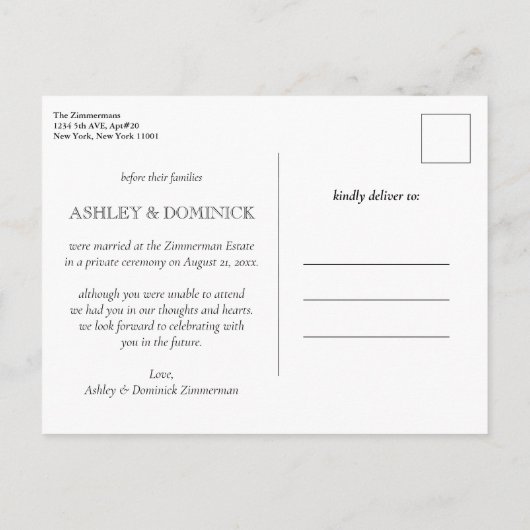 C’est officiel ! Faire-part Mariage Elopé moderne (Dos)