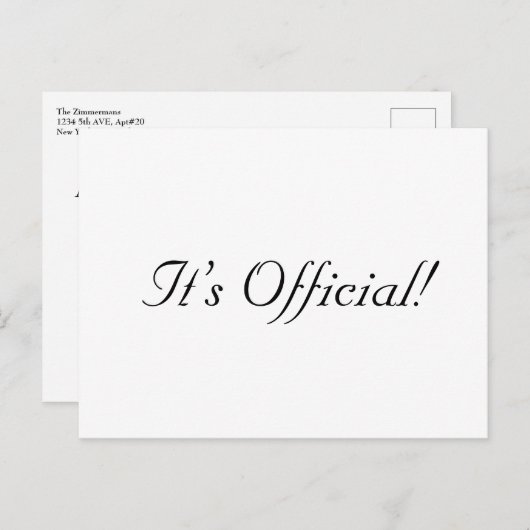 C’est officiel ! Faire-part Mariage simple rustiqu (Devant / Derrière)