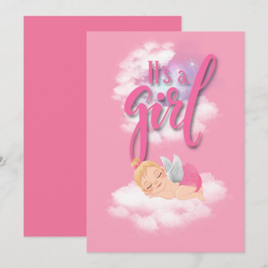 C’est une carte de Faire-part pour bébé fille (Devant / Derrière)