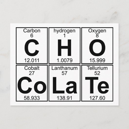 C-H-O-Co-La-Te (chocolade) - volledig Briefkaart (Voorkant)
