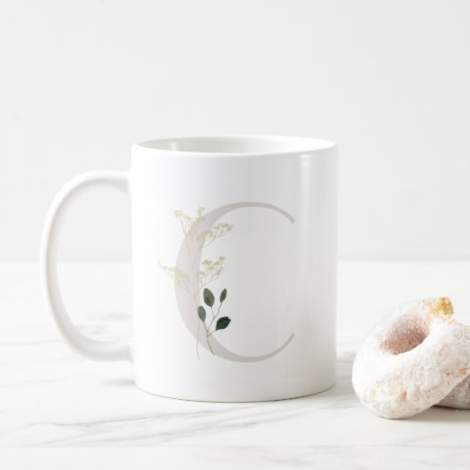 C initial avec fleur de couleur douce Café Mug (Avec donut)