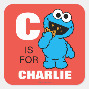 C is voor Cookie Monster   Jouw namen toevoegen Vierkante Sticker