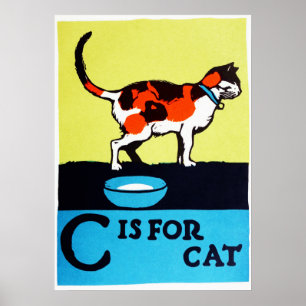 C is voor kat ABC 1923  alfabet Poster