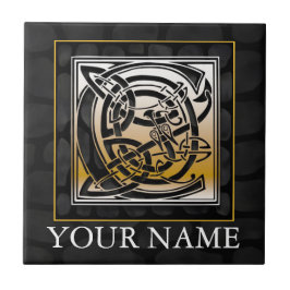 C "Jouw naam" Celtic Black Stone Monogram Tile Tegeltje