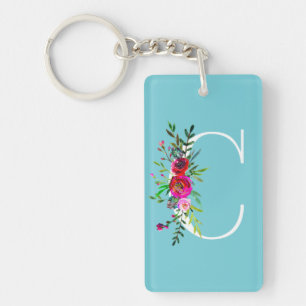 C Letter Initiaal Monogram Floral Aangepaste kleur Sleutelhanger