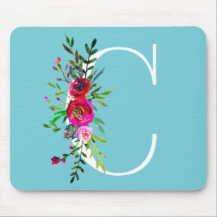 C Letter Initiële Monogram Bloemrijke Aangepaste K Muismat