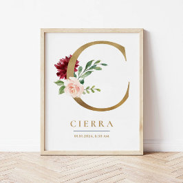 C Letter Monogram Naam Marsala Bloemenkwekerij Poster
