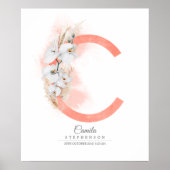 C Letter Monogram Witte Orchideeën en Pampagras Poster (Voorkant)