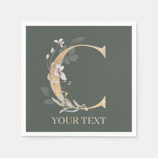 C Monogram Floral Gepersonaliseerde servetten (Voorkant)