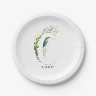 C Monogram Gouden Groene Bladeren Elegant Naam Papieren Bordje