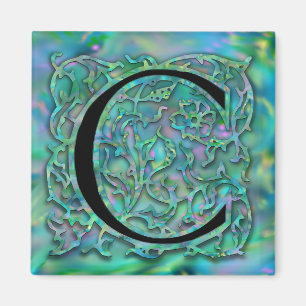 C Monogram "Green Garden Besque" Square Magnet Magneet