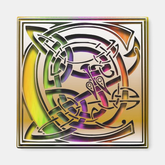 C Monogram "Keltische regenboog" vierkante magneet (Voorkant)