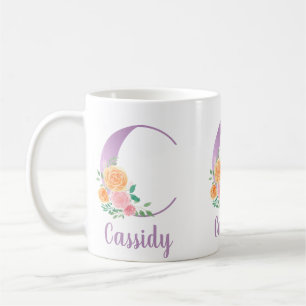 C Monogram Paarse Bloemenschildering Gepersonalise Koffiemok