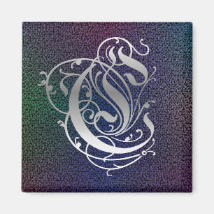 C Monogram "Paulus Silver on Black" Square Magnet Magneet