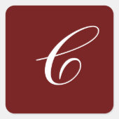 C-monogram, Wit op bordeauxrood Vierkante Sticker (Voorkant)