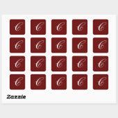 C Monogram, Wit op Maroon, Vierkante Sticker (Vel)