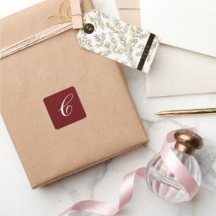 C Monogram, Wit op Maroon, Vierkante Sticker