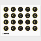 C :: Monogramme C Élégant Sticker Or et Noir (Feuille)