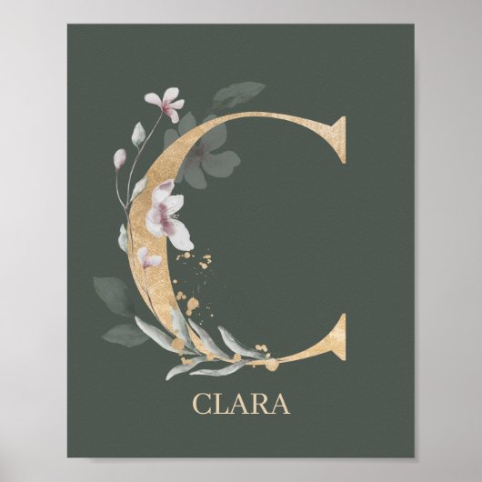 C Monogramme Floral Poster personnalisé (Devant)