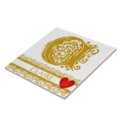 C Monogramme Nom Or Dentelle Rouge Carreau Modèle  (Côté)