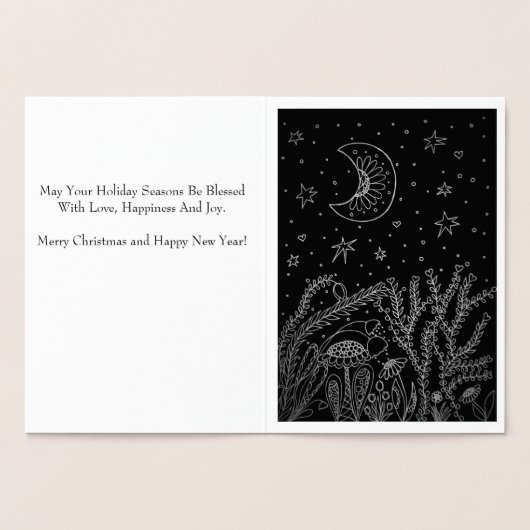 C Moon, Flowers, Dreams, Magic Christmas Folie Kaa Folie Kaarten (Binnen)