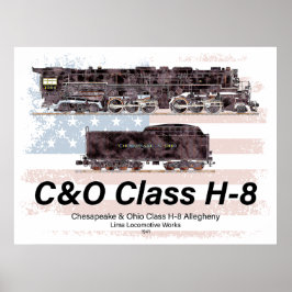 C&O Class H-8 Allegheny Locomotive - American flag Poster