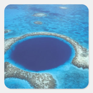 CA, Belize. Luchtbeeld van Blue Hole (diameter Vierkante Sticker