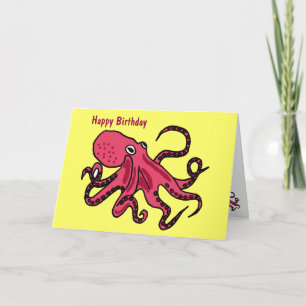 CA- Octopus Birthday Cartoon Birthday Card Kaart