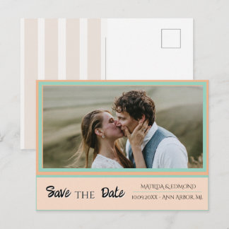 Cabana Preppy Streep Perzik Foto Save the Date Aankondigingskaart