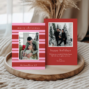Cabana Roze rode Streep Preppy foto Kerstkaart Kaart